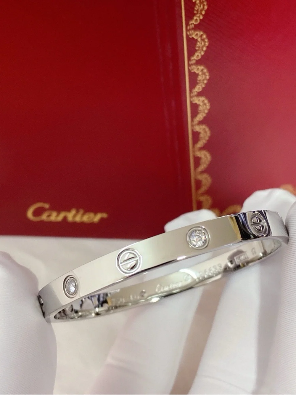Cartier White Gold Tone Diamond Screw Motif Bracelet